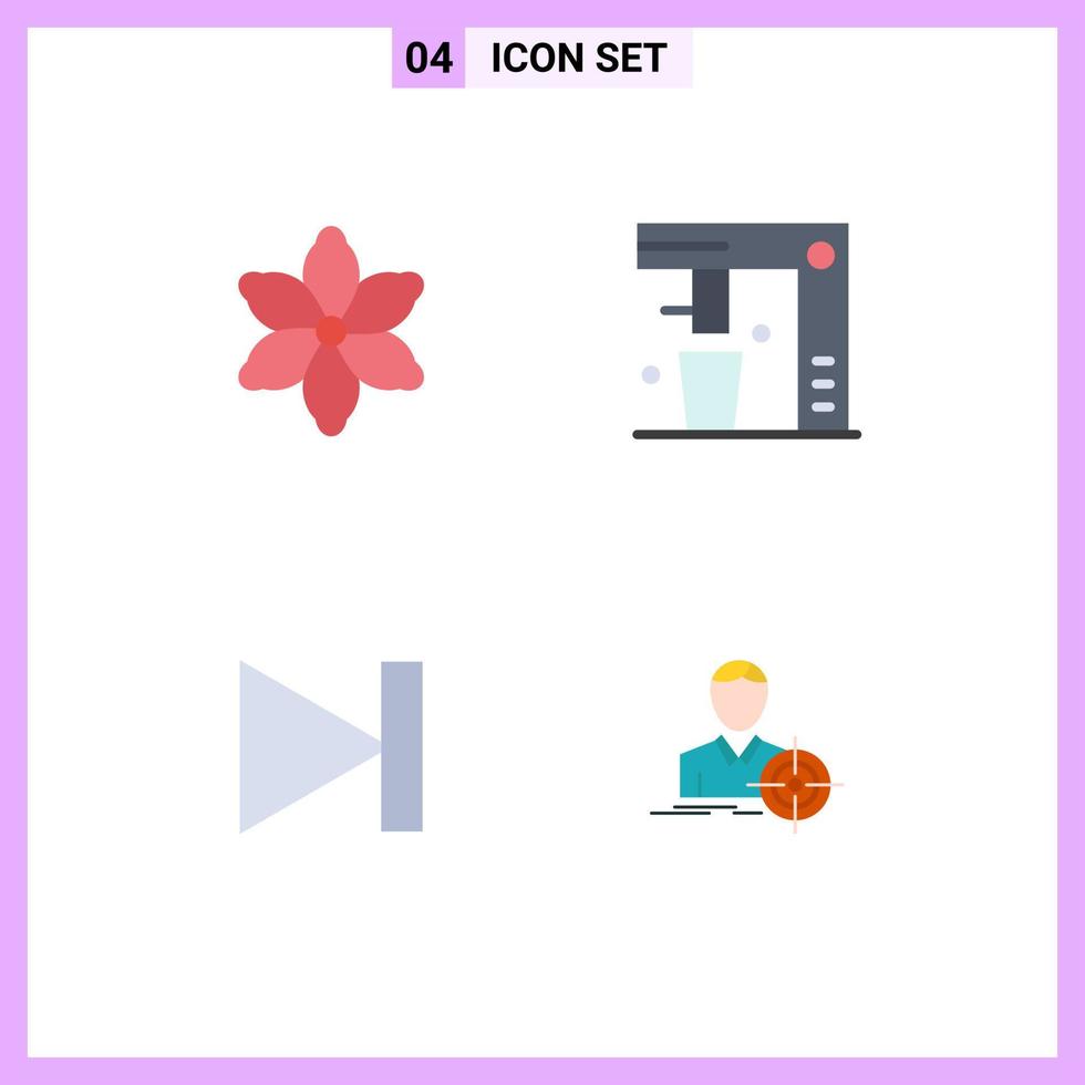 4 Universal Flat Icon Signs Symbols of flower forward coffee maker food next Editable Vector Design Elements
