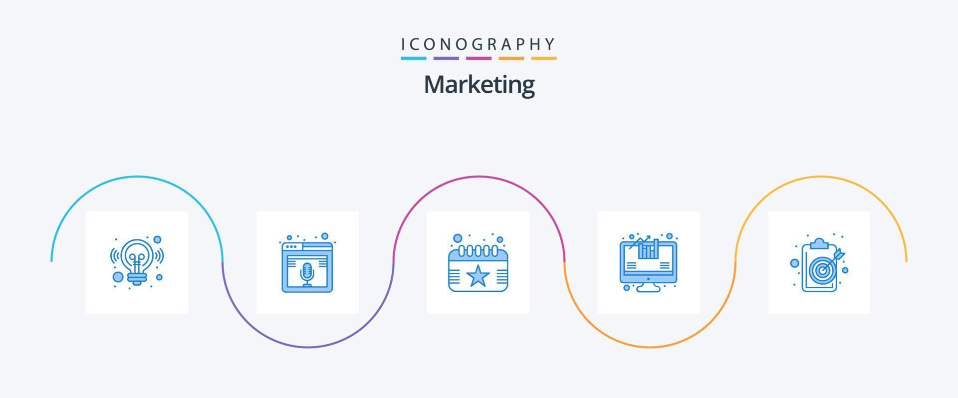 márketing azul 5 5 icono paquete incluso portapapeles. crecimiento. web. analítica. fecha vector