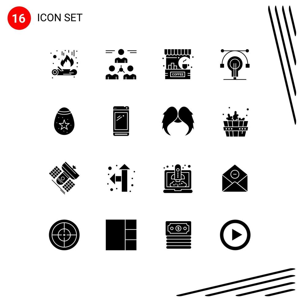 Set of 16 Vector Solid Glyphs on Grid for bird idea bar education shop Editable Vector Design Elements