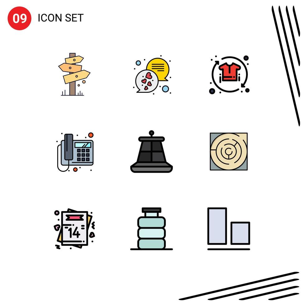 Group of 9 Filledline Flat Colors Signs and Symbols for device phone text call shirt Editable Vector Design Elements