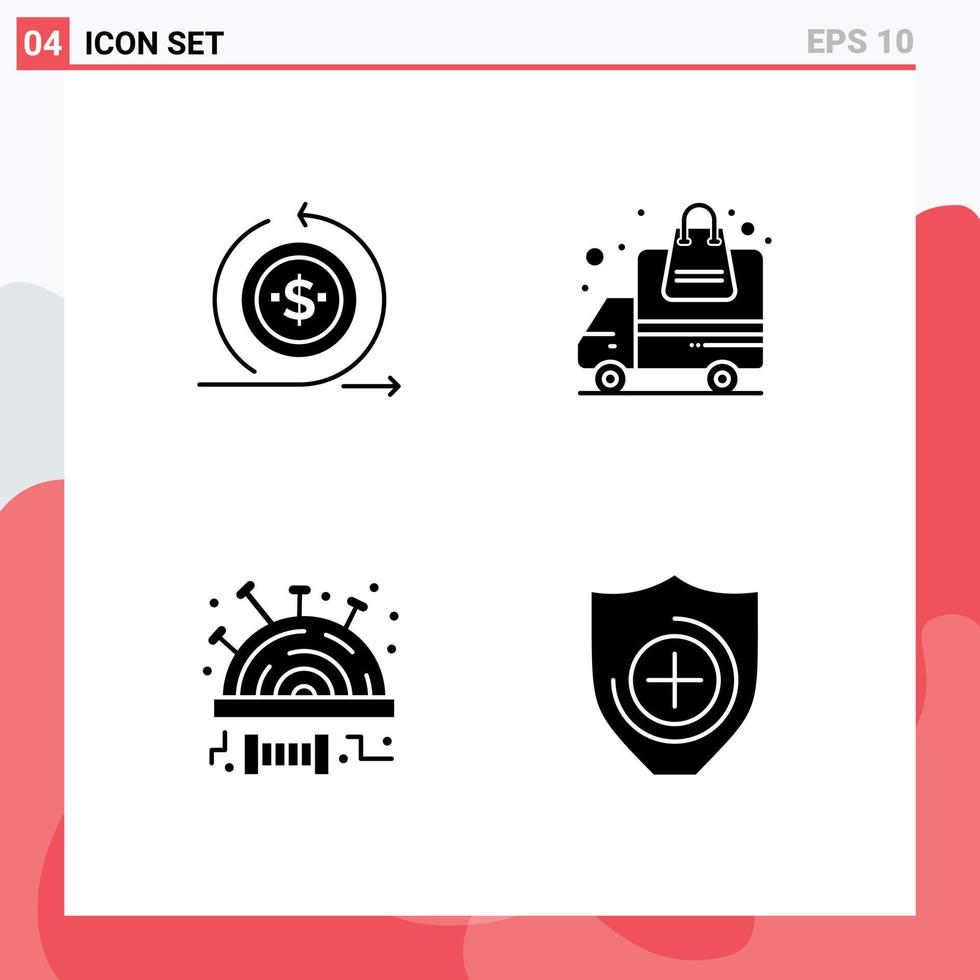 4 Universal Solid Glyph Signs Symbols of business modest on transportation sew Editable Vector Design Elements