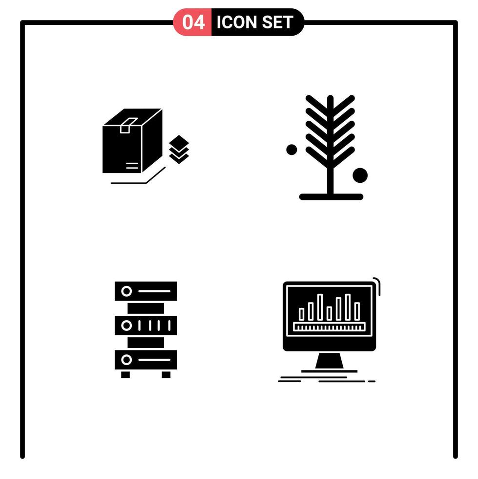 Set of 4 Modern UI Icons Symbols Signs for box data bundle nature hosting Editable Vector Design Elements