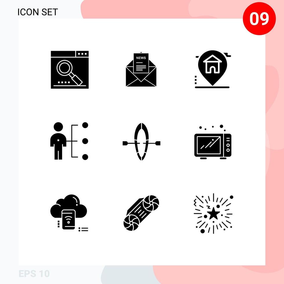 Mobile Interface Solid Glyph Set of 9 Pictograms of person employee corresponding abilities house Editable Vector Design Elements