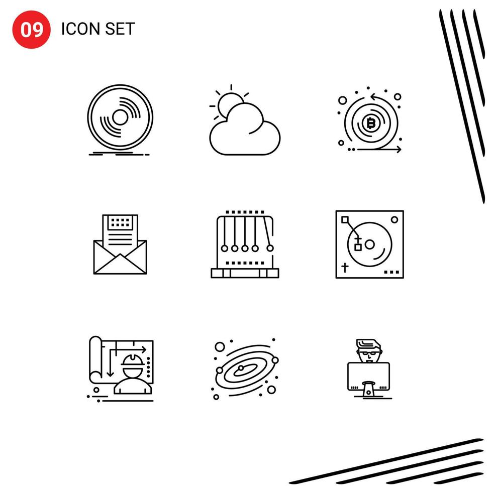 9 Universal Outline Signs Symbols of letter mail crypto e email Editable Vector Design Elements