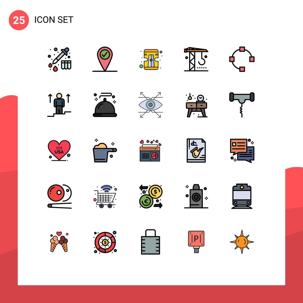 25 Universal Filled line Flat Color Signs Symbols of arrow user construction points open Editable Vector Design Elements