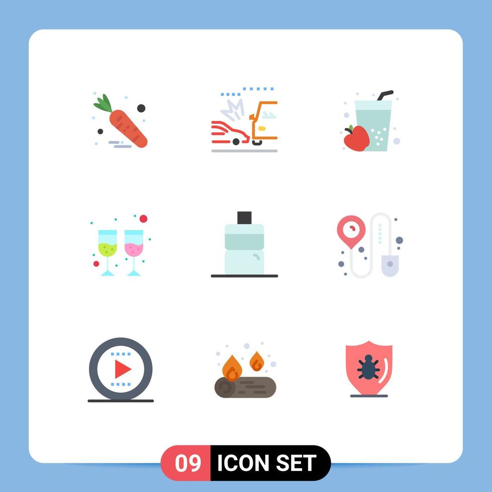 9 Thematic Vector Flat Colors and Editable Symbols of check in water drink sport glass Editable Vector Design Elements