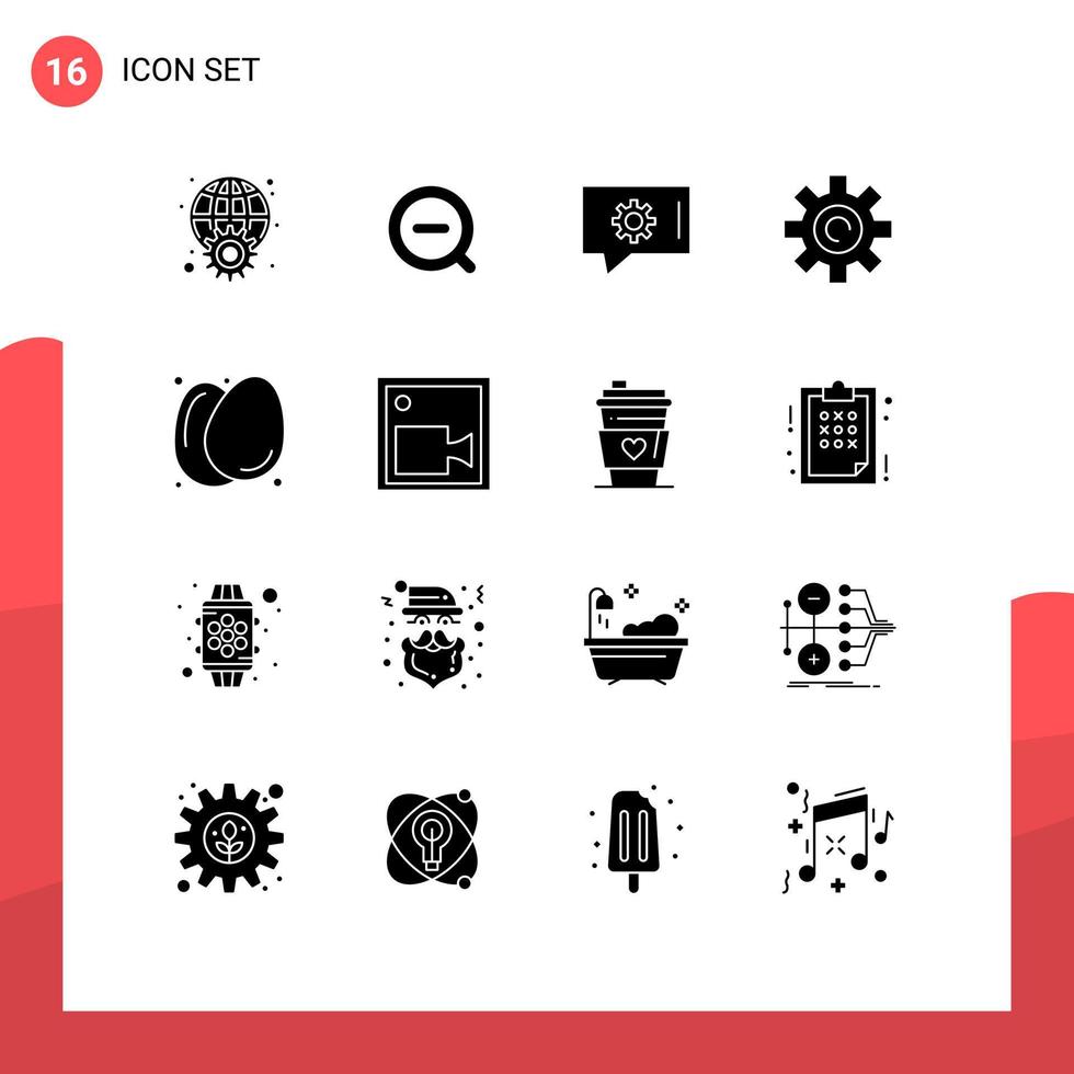 16 Thematic Vector Solid Glyphs and Editable Symbols of eggs user delete setting gear Editable Vector Design Elements