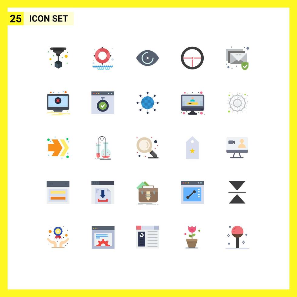 Modern Set of 25 Flat Colors Pictograph of security email human target military Editable Vector Design Elements