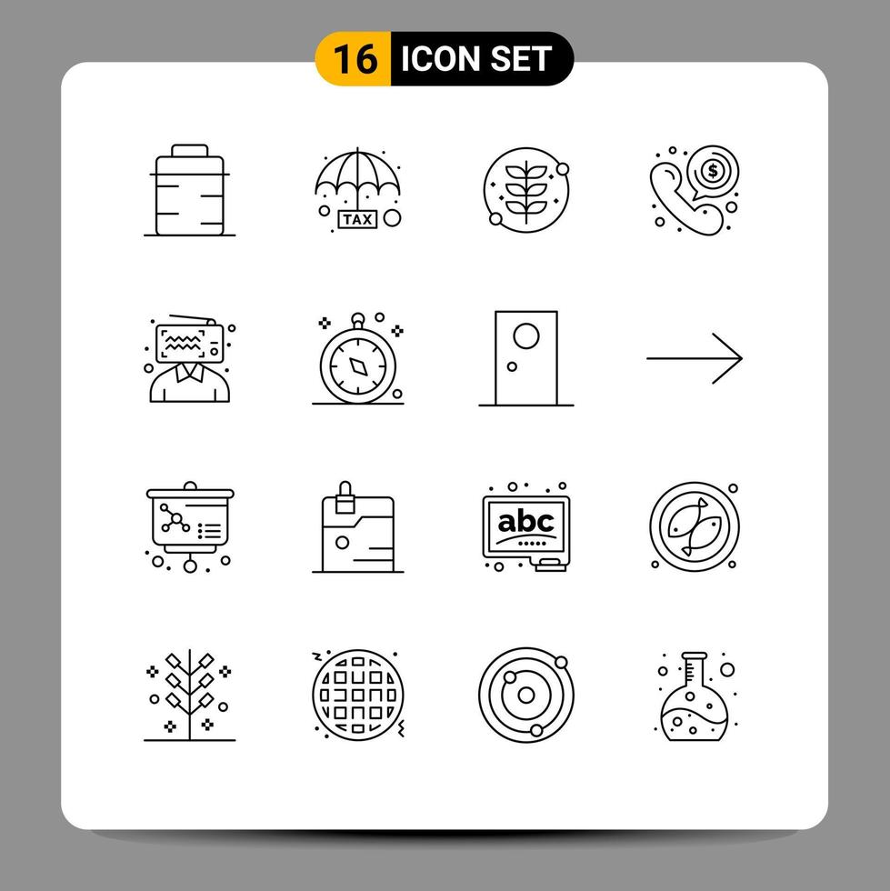 Set of 16 Modern UI Icons Symbols Signs for blogger phone grow dollar call Editable Vector Design Elements