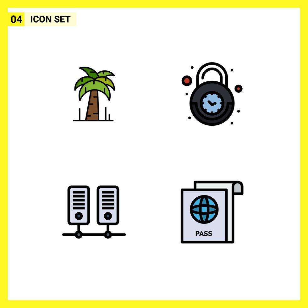 Pack of 4 creative Filledline Flat Colors of palm data alarm secure document Editable Vector Design Elements