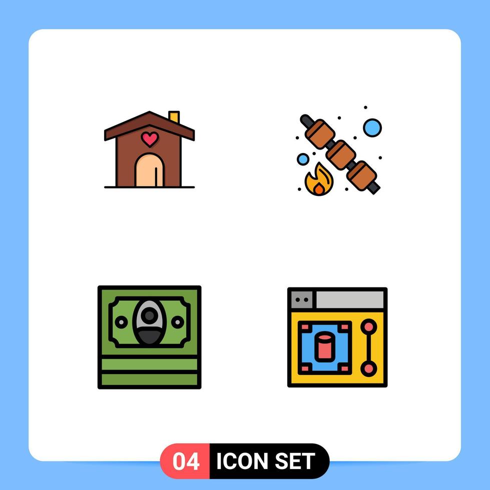 Set of 4 Modern UI Icons Symbols Signs for home finance wedding food web Editable Vector Design Elements