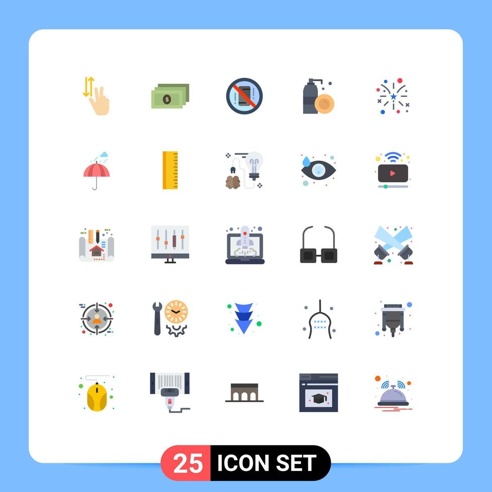 25 Universal Flat Colors Set for Web and Mobile Applications firework cleaning avoid bottle phone Editable Vector Design Elements
