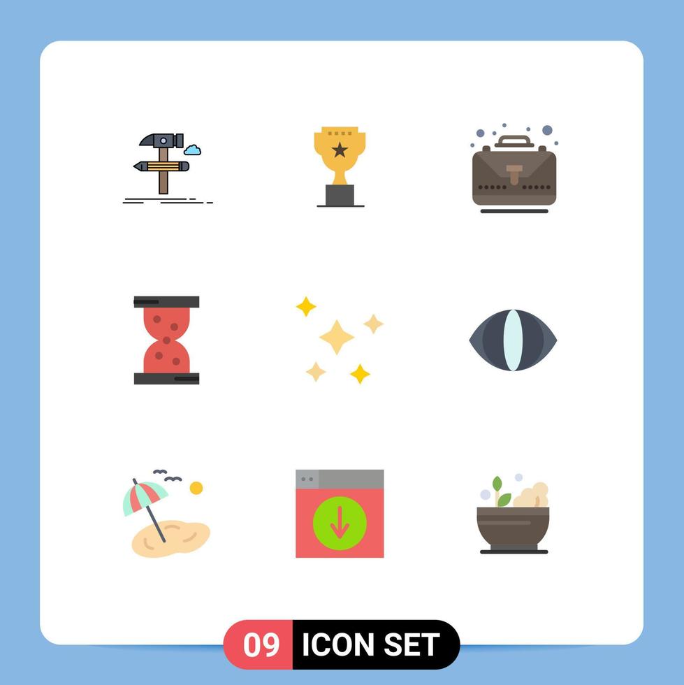 Mobile Interface Flat Color Set of 9 Pictograms of night watch reward hour bag Editable Vector Design Elements