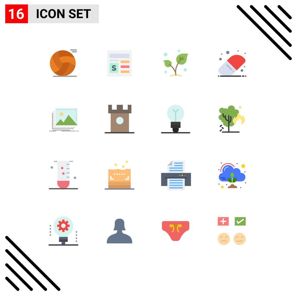 Modern Set of 16 Flat Colors and symbols such as image eraser leaf education tree Editable Pack of Creative Vector Design Elements