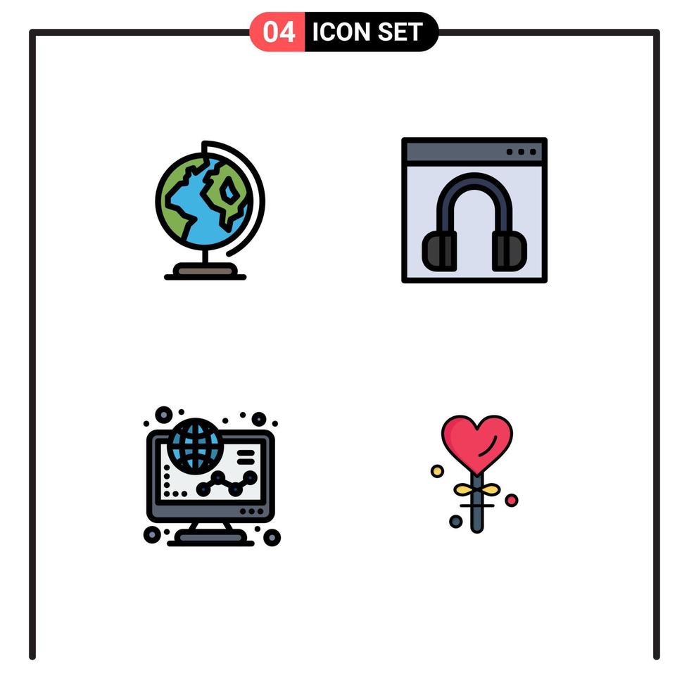 Set of 4 Vector Filledline Flat Colors on Grid for earth ecommerce map contact us graph Editable Vector Design Elements