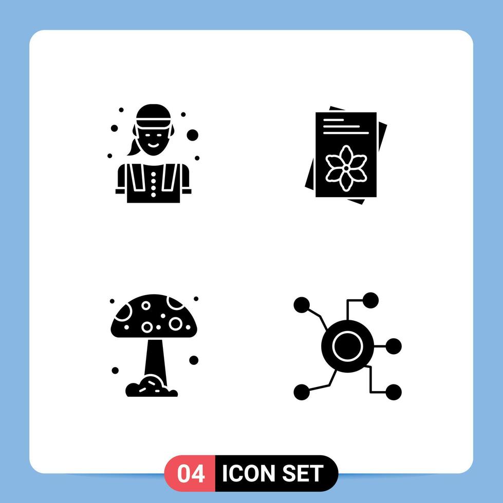 Stock Vector Icon Pack of 4 Line Signs and Symbols for construction worker mushroom worker flower data Editable Vector Design Elements