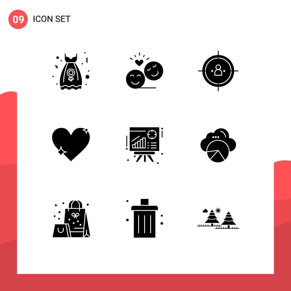 móvil interfaz sólido glifo conjunto de 9 9 pictogramas de favorito amor enamorado corazón planificación editable vector diseño elementos