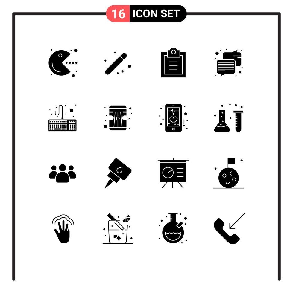 16 Universal Solid Glyphs Set for Web and Mobile Applications keyboard computer graphical message chat Editable Vector Design Elements