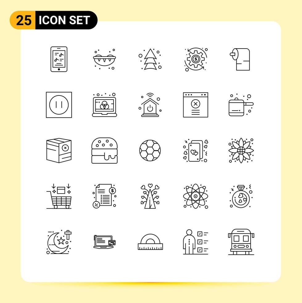 25 User Interface Line Pack of modern Signs and Symbols of appliances paper arrows cleaning money Editable Vector Design Elements