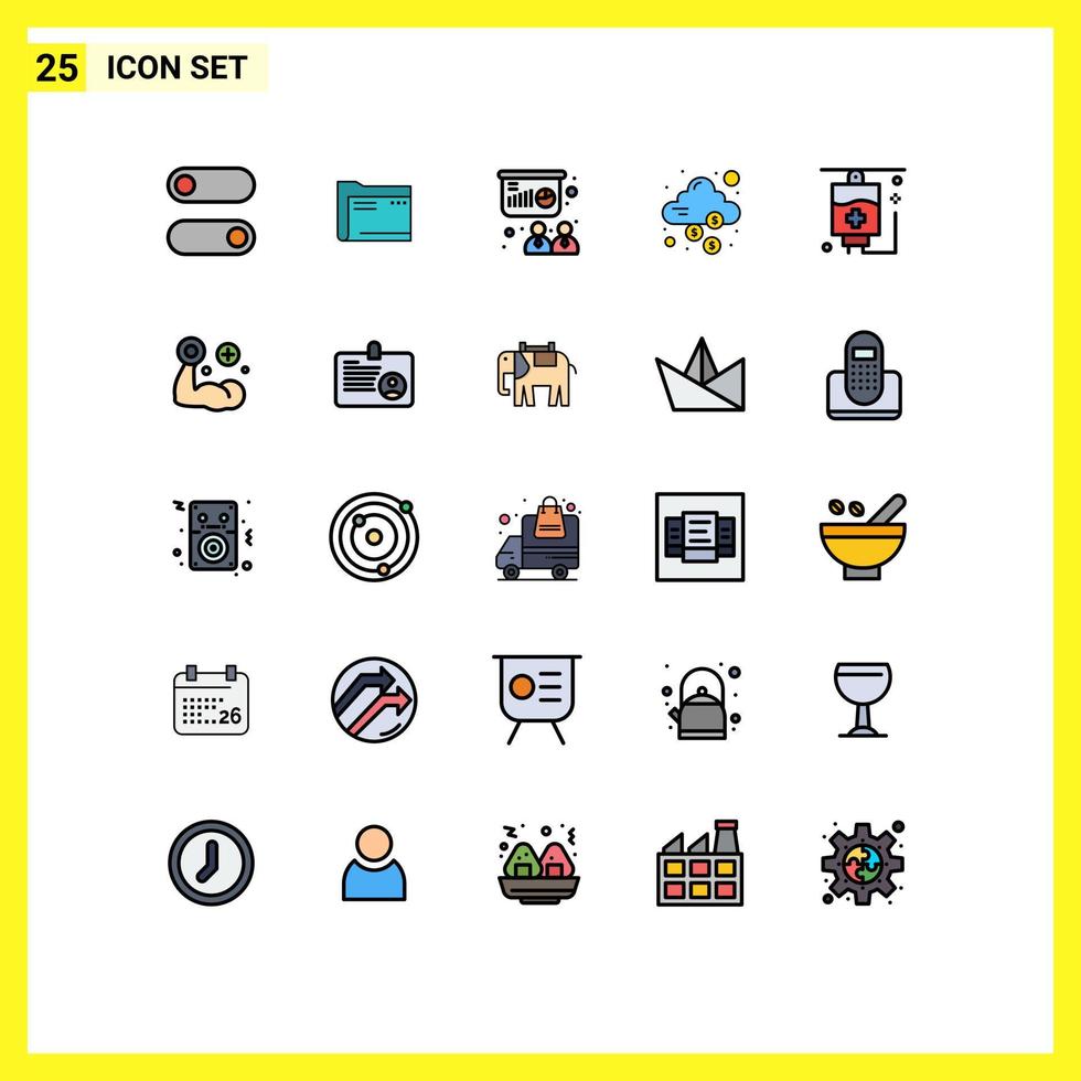 Universal Icon Symbols Group of 25 Modern Filled line Flat Colors of dollar lock file cloud training Editable Vector Design Elements