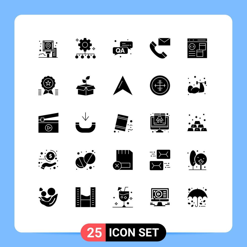 Set of 25 Vector Solid Glyphs on Grid for info contact us work management contact question Editable Vector Design Elements