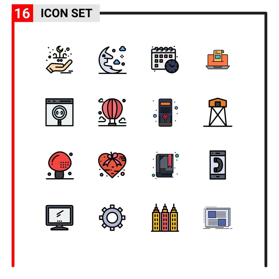 Universal Icon Symbols Group of 16 Modern Flat Color Filled Lines of mail envelope calender mail communication Editable Creative Vector Design Elements