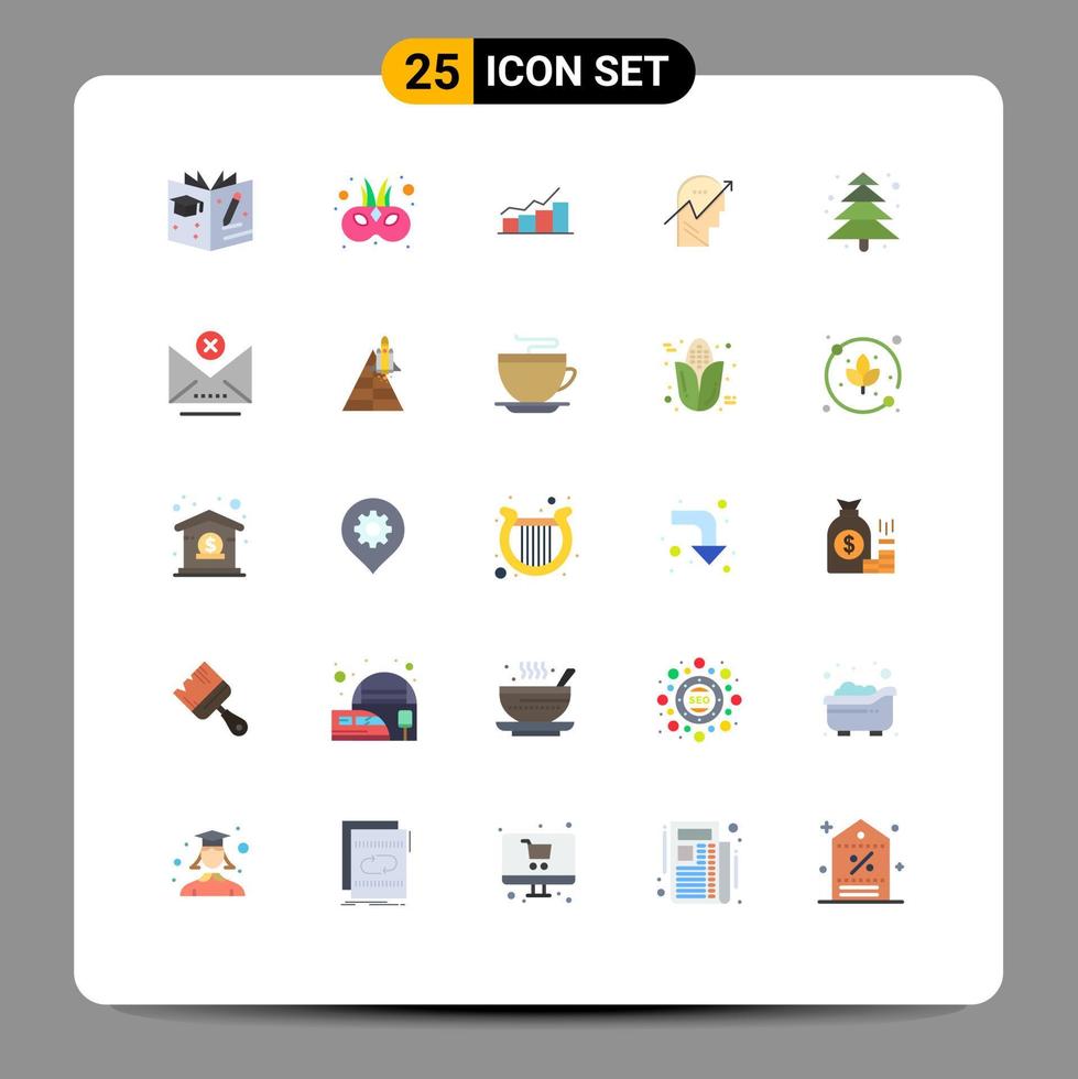 25 User Interface Flat Color Pack of modern Signs and Symbols of mind human chart chart progress Editable Vector Design Elements