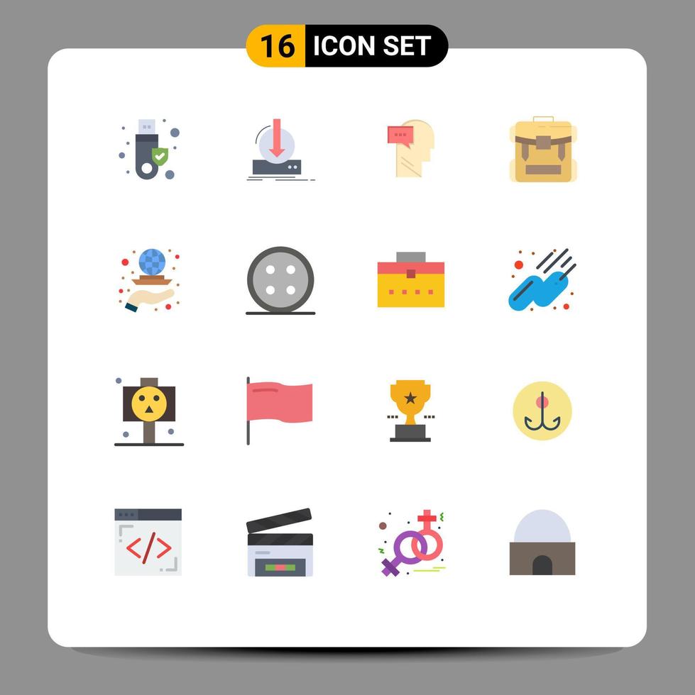 Universal Icon Symbols Group of 16 Modern Flat Colors of luggage zipper game camping head Editable Pack of Creative Vector Design Elements