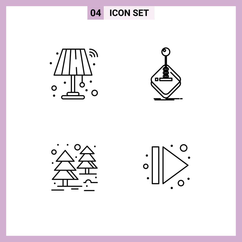 Group of 4 Modern Filledline Flat Colors Set for interior forest wifi gaming tree Editable Vector Design Elements