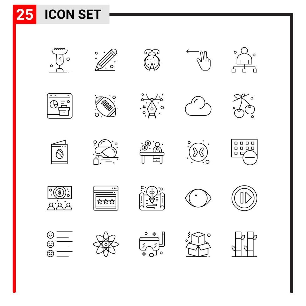 Set of 25 Modern UI Icons Symbols Signs for chief boss beetle left fingers Editable Vector Design Elements