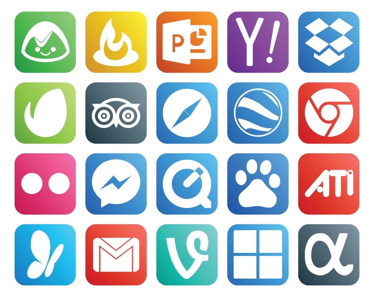 20 social medios de comunicación icono paquete incluso ati tiempo rapido viaje Mensajero cromo vector