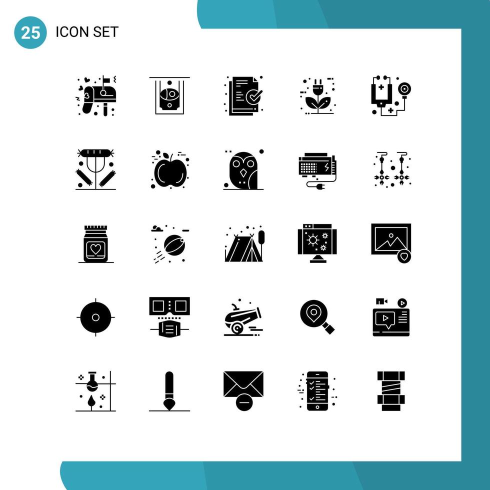 Modern Set of 25 Solid Glyphs Pictograph of stethoscope doctor file energy eco Editable Vector Design Elements