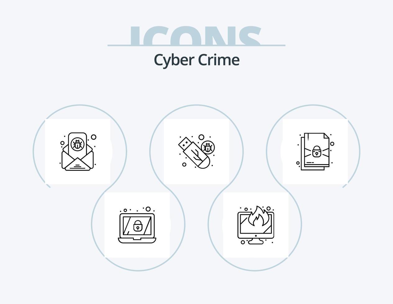 Cyber Crime Line Icon Pack 5 Icon Design. fire. laptop. data. device. security vector