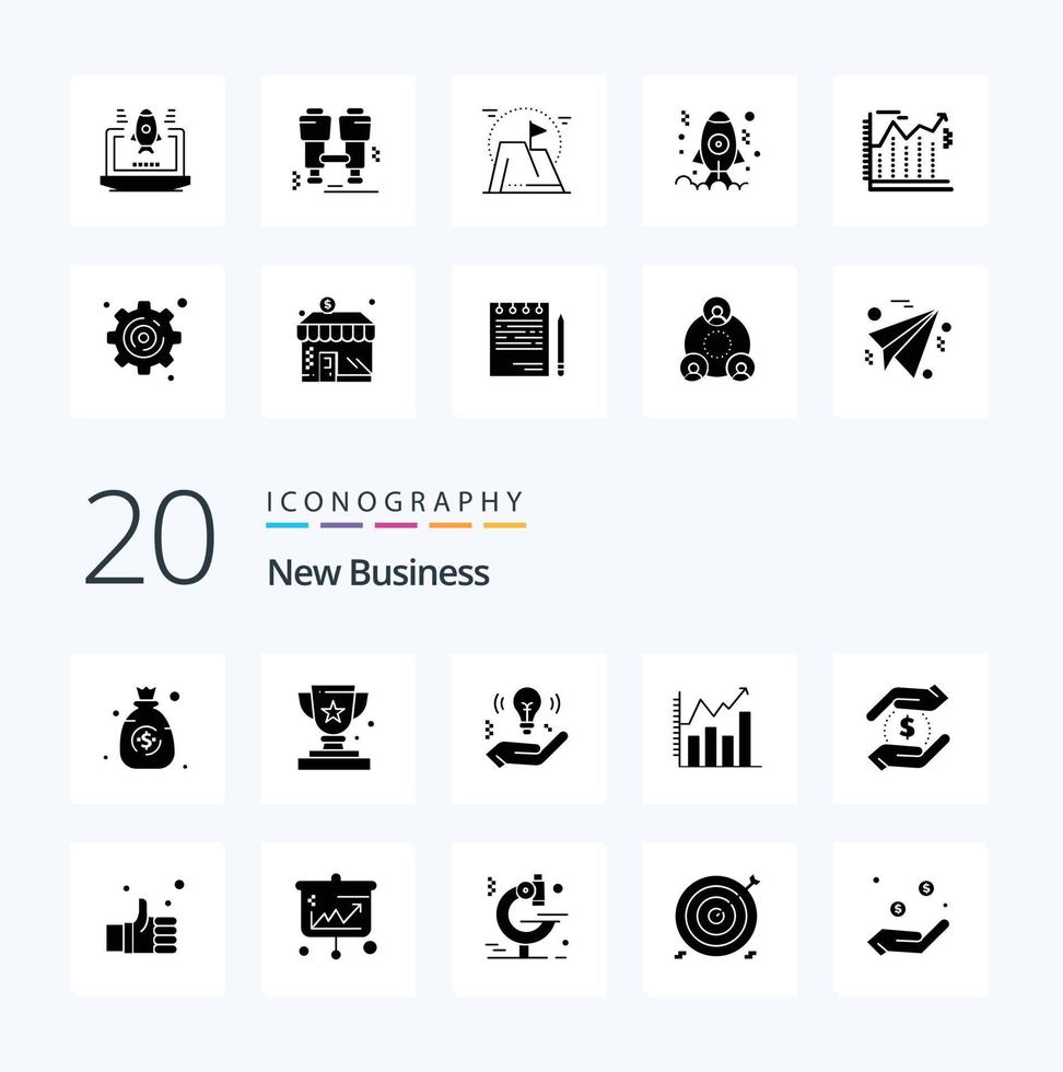 20 New Business Solid Glyph icon Pack like analytic  prize  bulb idea vector