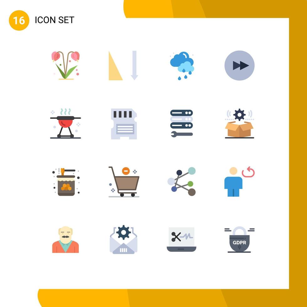 Set of 16 Modern UI Icons Symbols Signs for meat food rainy bbq next Editable Pack of Creative Vector Design Elements