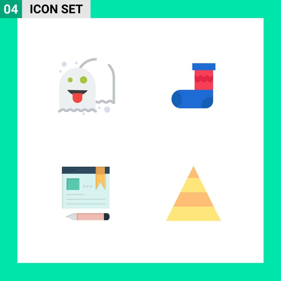 Set of 4 Vector Flat Icons on Grid for ghost text fun festivity education Editable Vector Design Elements