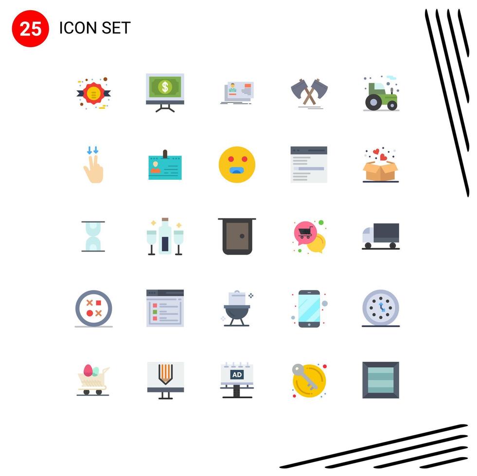 User Interface Pack of 25 Basic Flat Colors of cutter hatchet pay axe card Editable Vector Design Elements