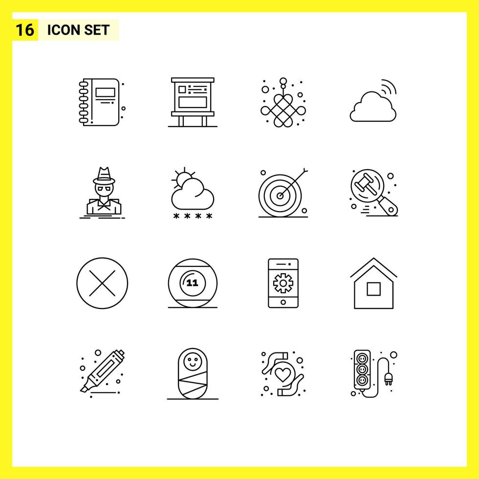 16 User Interface Outline Pack of modern Signs and Symbols of weather sky pubic rainbow year Editable Vector Design Elements