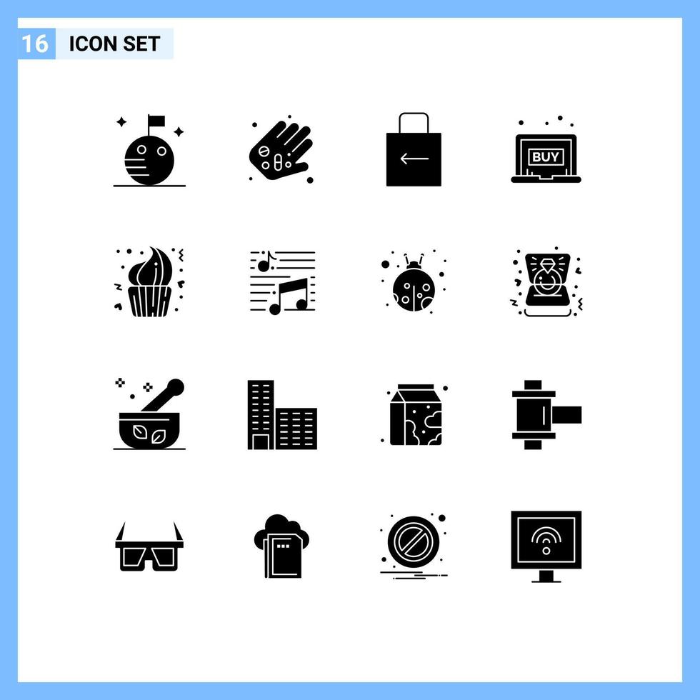 Set of 16 Modern UI Icons Symbols Signs for cup bakery key eshop sale buy Editable Vector Design Elements