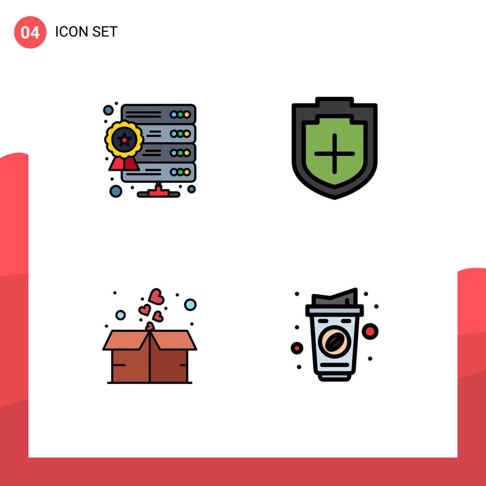 4 4 universal línea de relleno plano colores conjunto para web y móvil aplicaciones base de datos regalo web hospedaje seguridad paquete editable vector diseño elementos