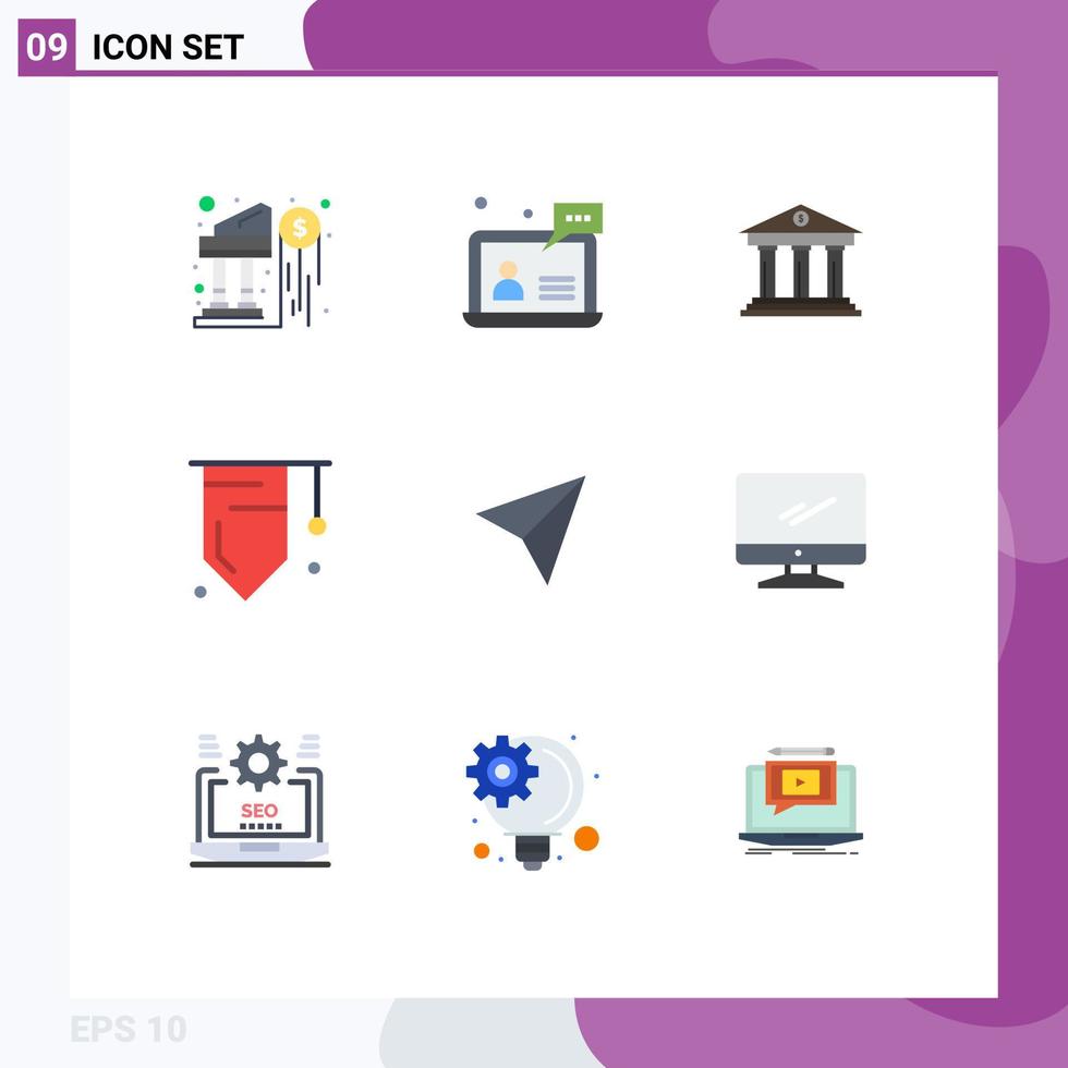 Group of 9 Modern Flat Colors Set for success education help badge building Editable Vector Design Elements