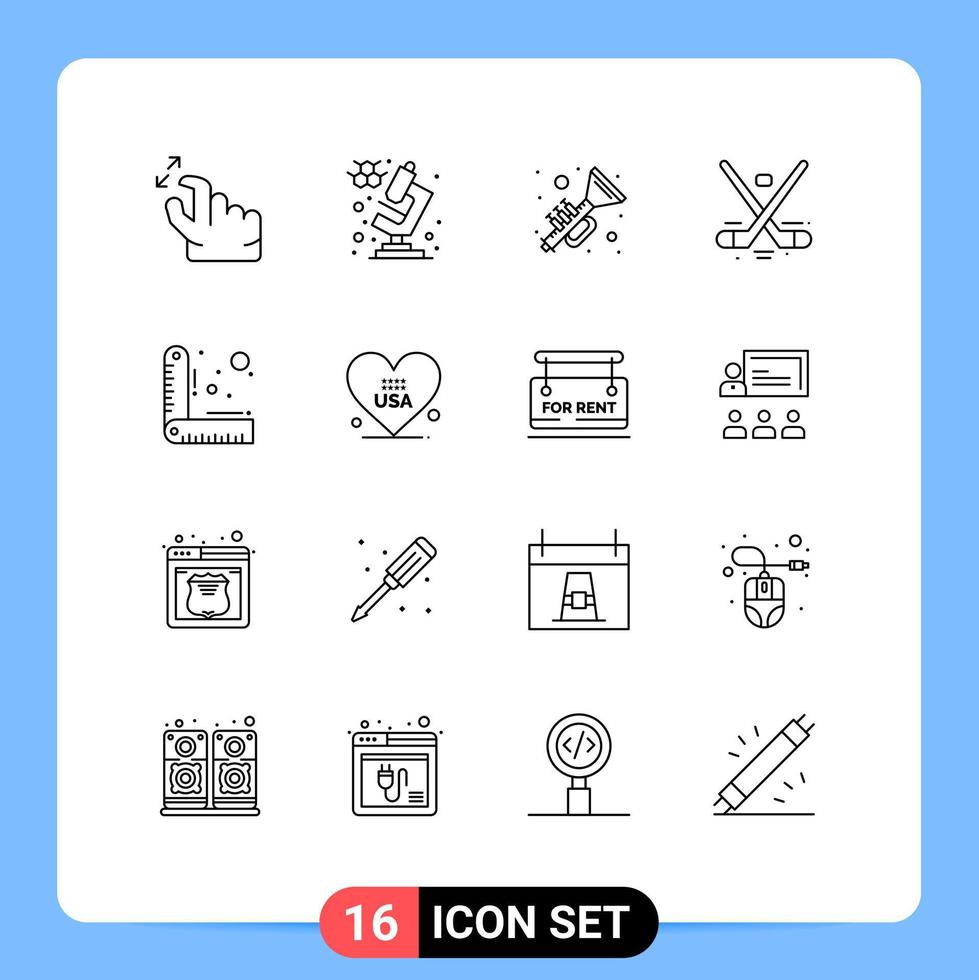 Mobile Interface Outline Set of 16 Pictograms of measure olympics ireland ice game Editable Vector Design Elements