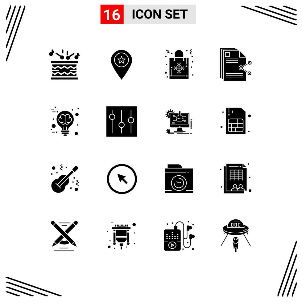 16 Thematic Vector Solid Glyphs and Editable Symbols of document sharing pin files hand bag Editable Vector Design Elements