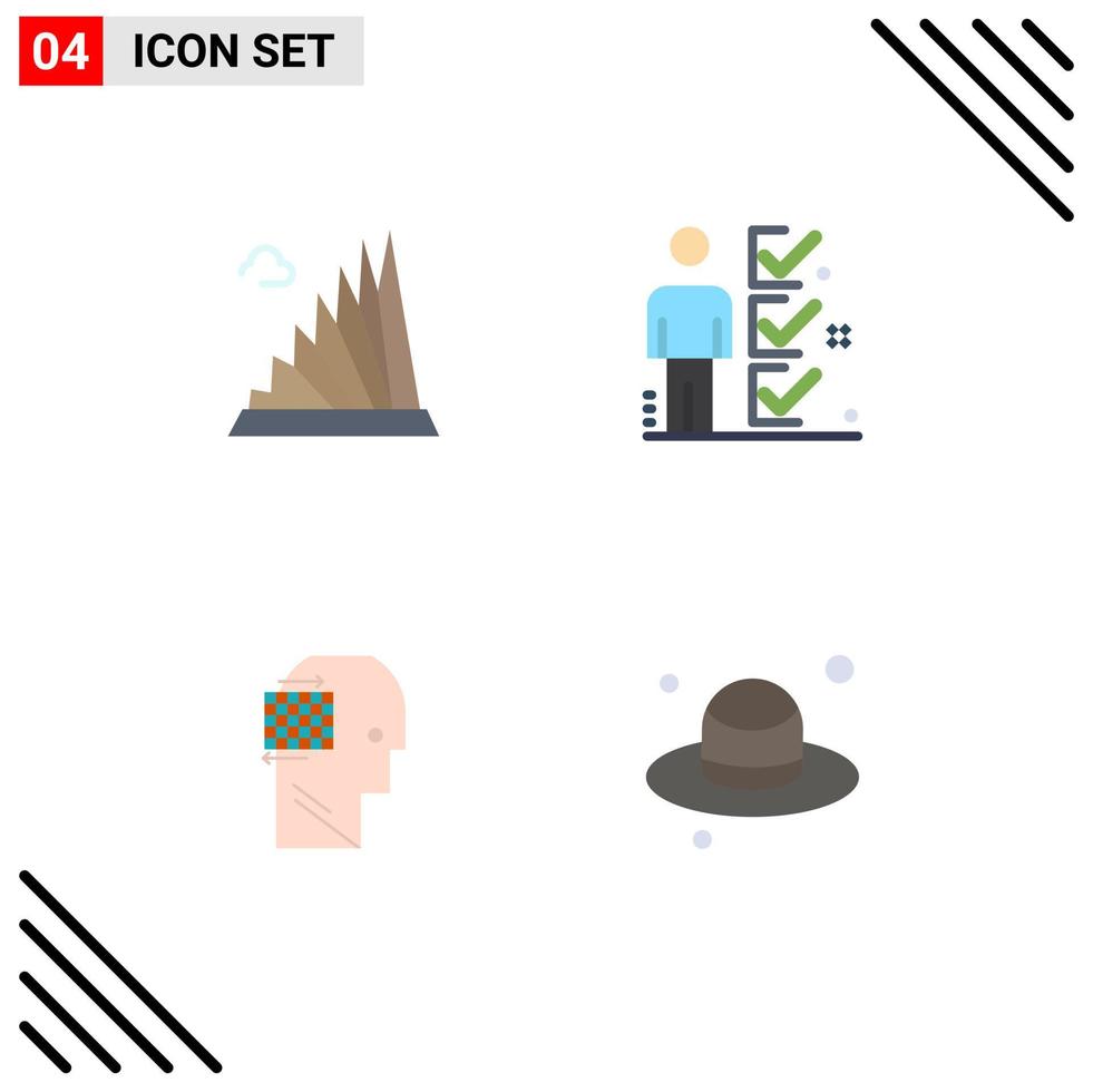 Pictogram Set of 4 Simple Flat Icons of building man landmark job think Editable Vector Design Elements