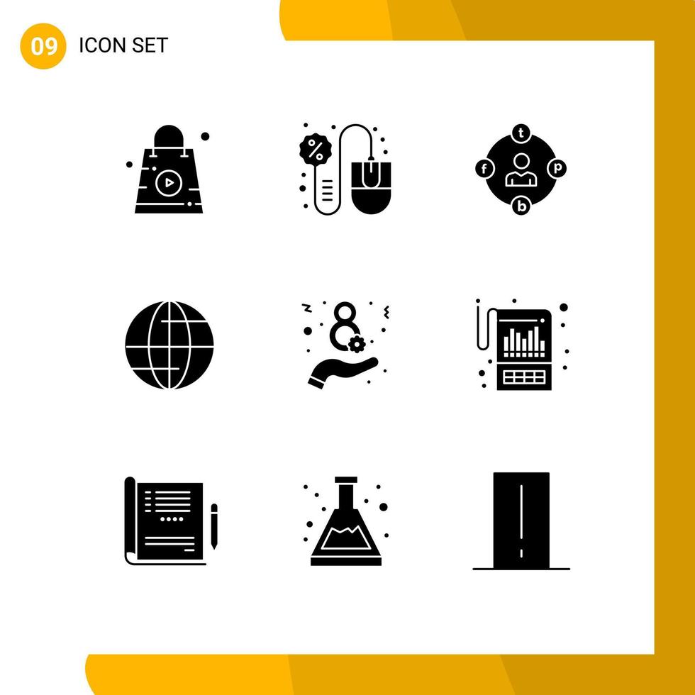 Solid Glyph Pack of 9 Universal Symbols of day globe sales global media Editable Vector Design Elements
