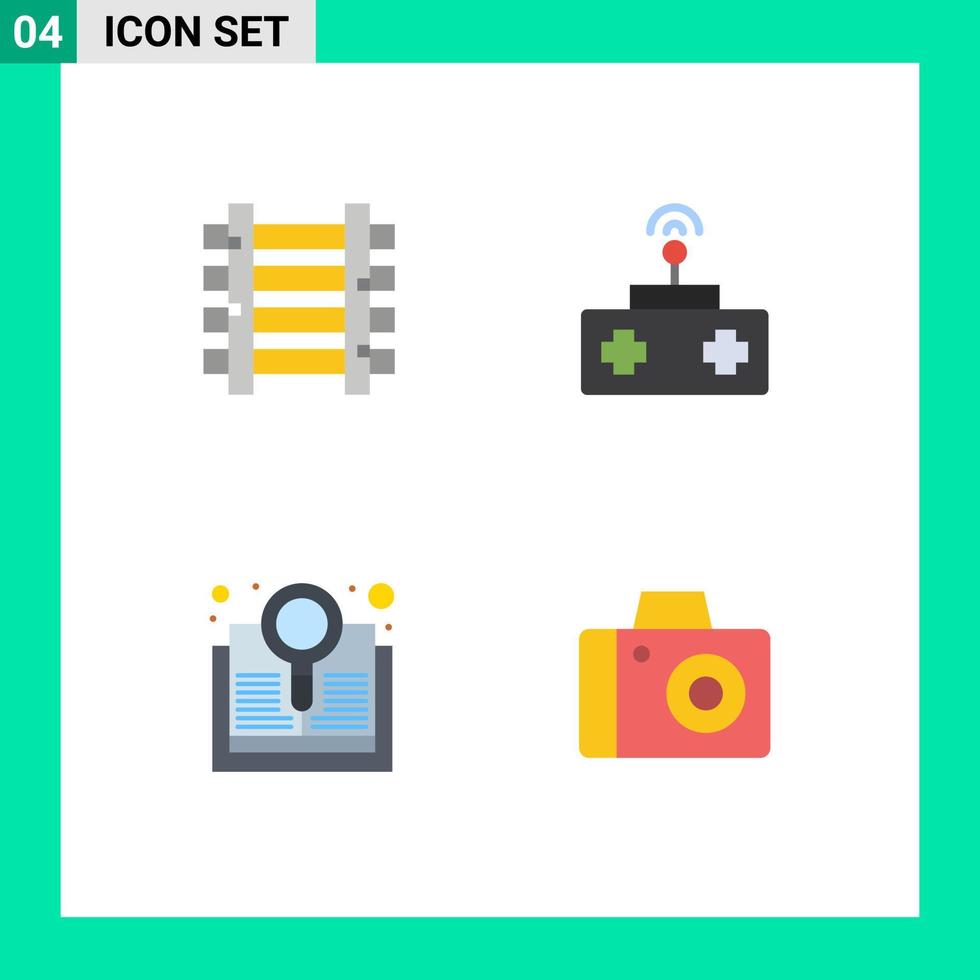 Set of 4 Commercial Flat Icons pack for railways explore transportation remote control search Editable Vector Design Elements