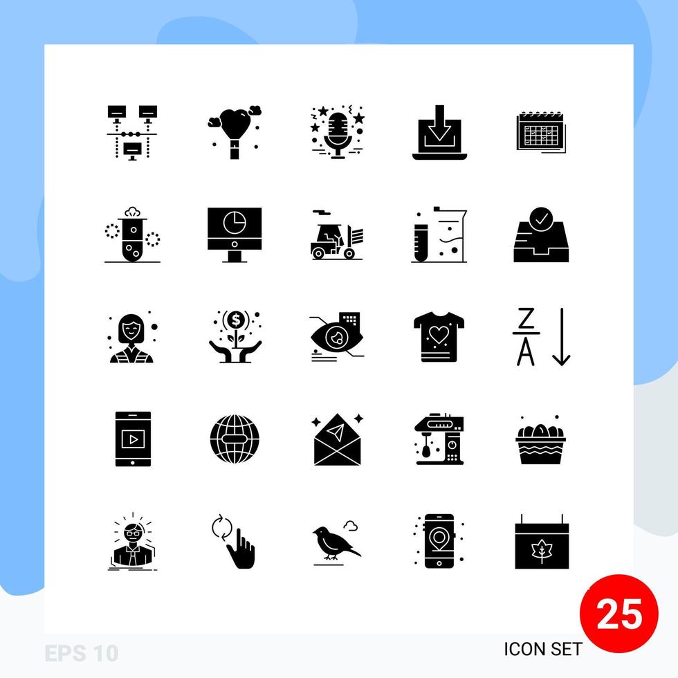 Pack of 25 Modern Solid Glyphs Signs and Symbols for Web Print Media such as business download star down laptop Editable Vector Design Elements