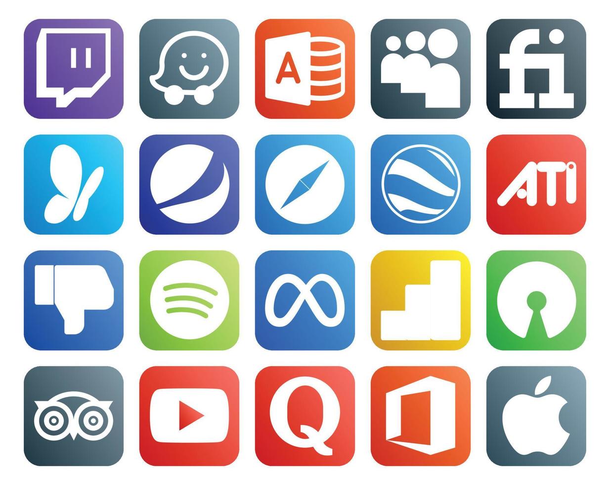 20 Social Media Icon Pack Including tripadvisor google analytics browser facebook spotify vector