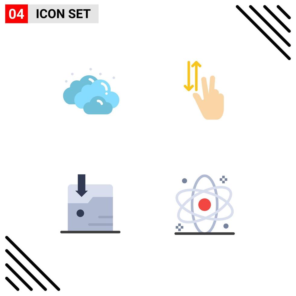 4 Universal Flat Icons Set for Web and Mobile Applications cloud download finger up atom Editable Vector Design Elements