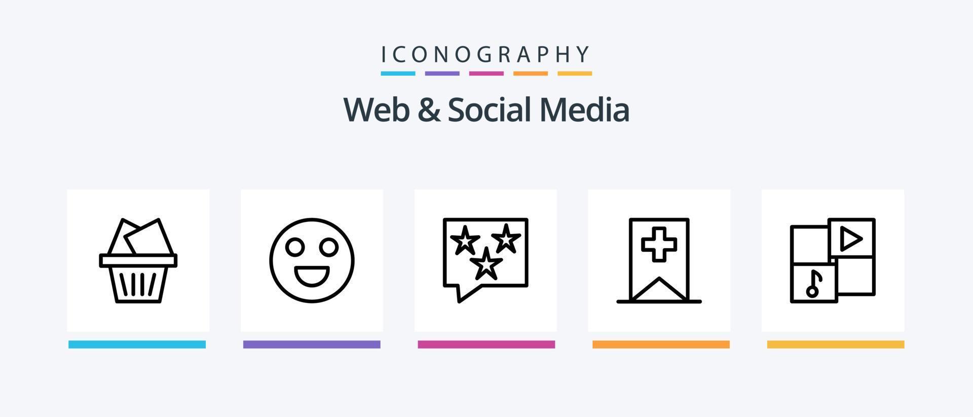 Web And Social Media Line 5 Icon Pack Including plus. video. connect. media. music. Creative Icons Design vector